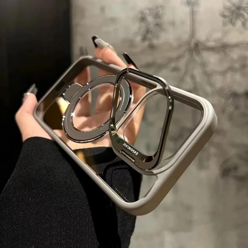Luxurykase Magnetic Clear Case For Iphone 15 Pro Max With Metal Ring Stand Camera Lens Protector Shockproof Slim Cover Mag Safe Compatible Premium Tpu Bumper Grey Featured