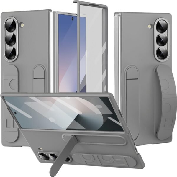 Melomon Ultra Hybrid For Samsung Galaxy Z Fold 6 Case Shockproof Hand Strap Slim Grip With Wristband Cover For Galaxy Fold 6 Case With Kickstand And Free Screen Protector Titanium Grey Gallery 4