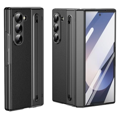 Melomon Ultra Hybrid Luxury Design Leather Case For Samsung Galaxy Z Fold 6 With S Pen Tempered Glass Screen Protector Kickstand Comfortable Grip Scratch Resistant For Fold 6 Case Bold Black Featured