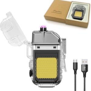 Meneflix Electric Lighter Usb Rechargeable Dual Arc Lighters Cool Plasma Lighter With Waterproof Transparent Shell 3 Modes Cob Flashlight And Detachable Pocket Clip For Edc Outdoor Camping Survival Featured