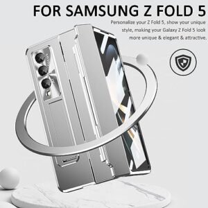 Miimall Compatible Samsung Galaxy Z Fold 5 Case Z Fold 5 Case With Upgraded Hinge Protection Camera Lens Film Front Screen Protector Luxury Case For Galaxy Z Fold 5 2023 Silver Featured