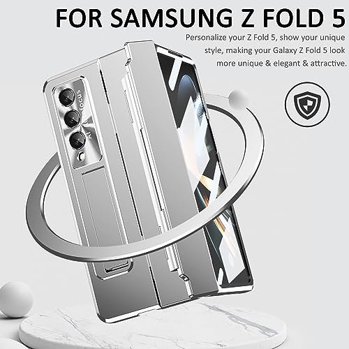 Miimall Compatible Samsung Galaxy Z Fold 5 Case Z Fold 5 Case With Upgraded Hinge Protection Camera Lens Film Front Screen Protector Luxury Case For Galaxy Z Fold 5 2023 Silver Featured