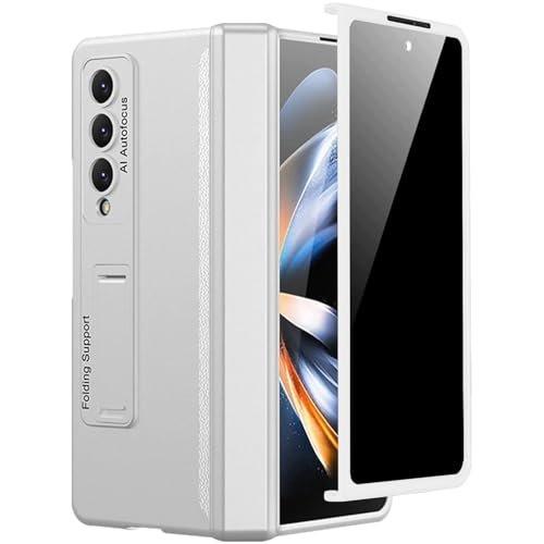 Miimall For Samsung Galaxy Z Fold 4 Case With Privacy Screen Protector Built In Convenient Adjustable Kickstand Magnetic Hinge Protection All Inclusive Protective Case For Galaxy Z Fold 4 Silver Featured