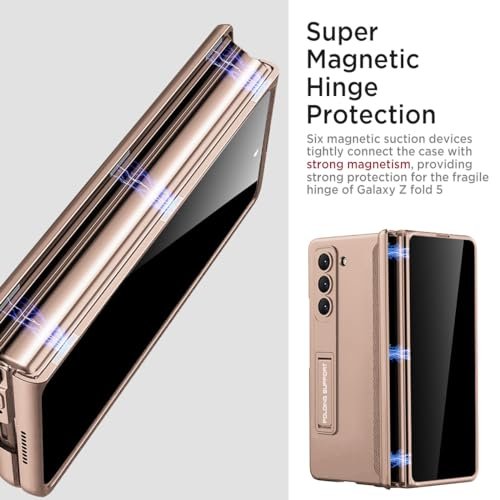 Miimall For Samsung Galaxy Z Fold 5 Case With Privacy Screen Protector Built In Adjustable Kickstand Magnetic Hinge Protection All Inclusive Protective Case For Galaxy Z Fold 5 5gchampagne Gold Featured