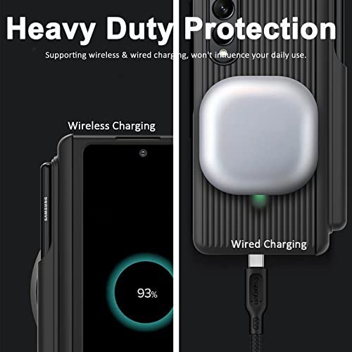 Miimall Silicone Stylus Pen Front Screen Cover Vertical Stripe Design Protector Case For Samsung Galaxy Z Fold 4 5g 2022 With Hinge Protection Black Featured