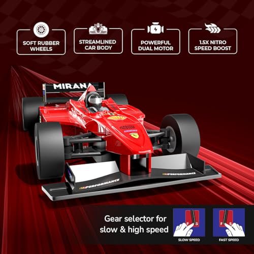 Mirana Super Car Usb Rechargable Type C In Built Bluetooth Speaker 112 Size High Speed Dual Motor Formula 1 Rc Car Long Range Remote App Controlled F1 Toy For Kids 4 5 6 Years Red Gallery 1
