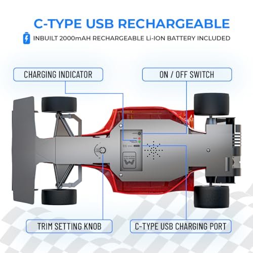 Mirana Super Car Usb Rechargable Type C In Built Bluetooth Speaker 112 Size High Speed Dual Motor Formula 1 Rc Car Long Range Remote App Controlled F1 Toy For Kids 4 5 6 Years Red Gallery 3
