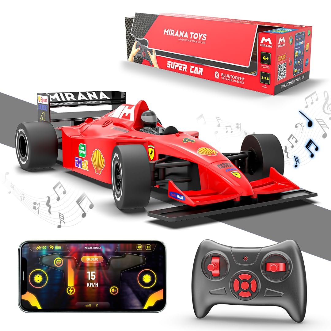 Mirana Super Car Usb Rechargable Type C In Built Bluetooth Speaker 112 Size High Speed Dual Motor Formula 1 Rc Car Long Range Remote App Controlled F1 Toy For Kids 4 5 6 Years Red Gallery 6