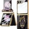 Mobikarts Galaxy Z Flip5 Lion Pattern Ultra High Protection Glass Case Cover Black Color Featured