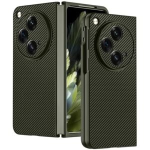Mobilove Back Cover Case For Oneplus Open Ultra Slim Premium Leather With Carbon Fiber Pattern Shockproof Case Comes With Screen And Camera Protection Green Featured