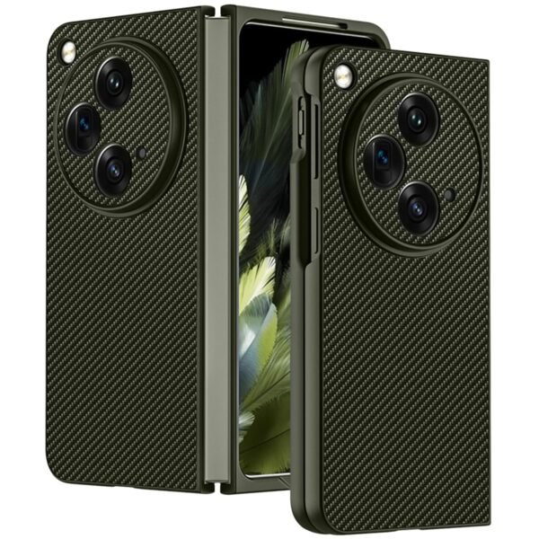 Mobilove Back Cover Case For Oneplus Open Ultra Slim Premium Leather With Carbon Fiber Pattern Shockproof Case Comes With Screen And Camera Protection Green Gallery 5