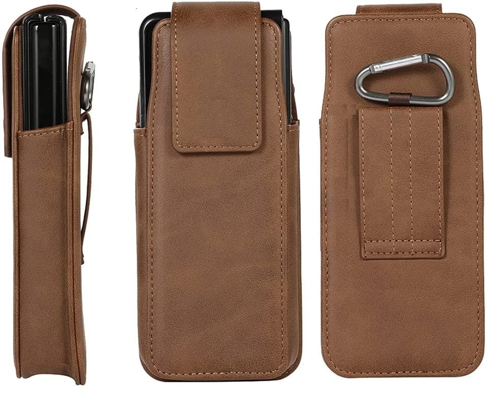 Multi Function Leather Mobile Pouch Belt Clip Cases Compatible With Samsung Galaxy Z Fold2 5g Brown Featured