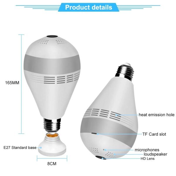 Mzylln Spy Camera Bulbe Indoor Wifi Full Hd Bulb Shape Fisheye 360 Panoramic Wireless Wifi Ip Cctv Security Cameraspy Camera Wifispy Camera For Homespy Camera Connect With Mobilespy Camera F Gallery 3