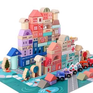 Nesta Toys 115 Pieces Wooden City Building Blocks Stacking Educational Toys Building Toys For Creative Play Featured