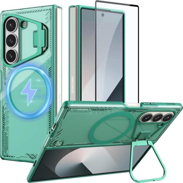 New Material For Samsung Galaxy Z Fold 6 Case Magsafe Built In Hd Screen Protector Camera Kickstand Hinge Protection Slim Clear Magnetic Phone Case For Samsung Galaxy Z Fold 6 Green Gallery 1
