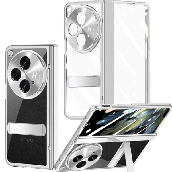 Oneplus Open Clear Case With Hinge Protection Built In Screen Protector Camera Protector Crystal Clear Kickstand Case Silver Featured