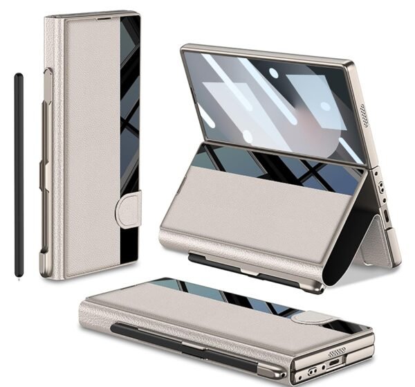 P U Leather Glass Wallet Flip Flap Case Cover With Pen Slot For Samsung Galaxy Z Fold6 Galaxy Fold 6 Case Cover Featured