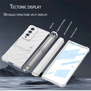 Peenpunk Galaxy Z Fold 4 Case Magnetic Hinge S Pen Holder Case With Kickstand Screen Protector Full Protection For Samsung Galaxy Z Fold 4 Silver Featured