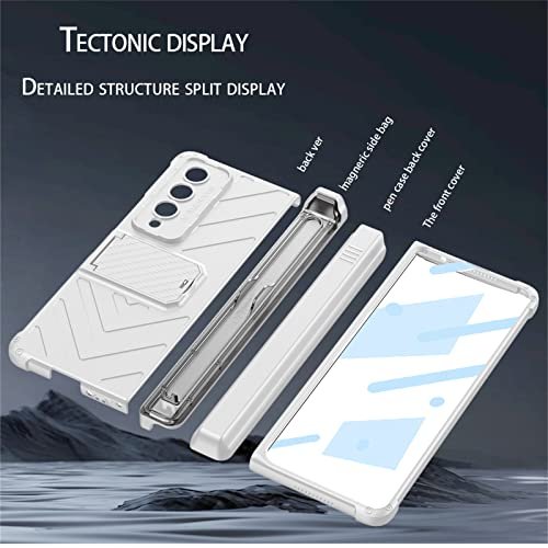 Peenpunk Galaxy Z Fold 4 Case Magnetic Hinge S Pen Holder Case With Kickstand Screen Protector Full Protection For Samsung Galaxy Z Fold 4 Silver Featured