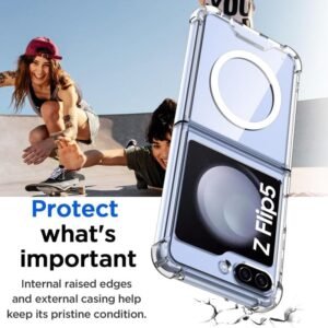 Phone Palace Clear Magnetic Case For Samsung Galaxy Z Flip 5 With Hinge Protection Compatible With Magsafe 2 In 1 Slim Shockproof Transparent Full Body Protection Z Fold 5 Hard Cover Clear Featured