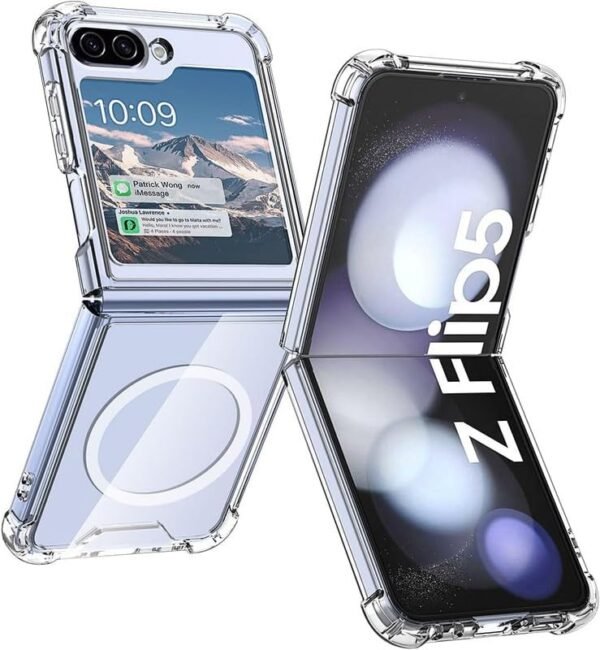 Phone Palace Clear Magnetic Case For Samsung Galaxy Z Flip 5 With Hinge Protection Compatible With Magsafe 2 In 1 Slim Shockproof Transparent Full Body Protection Z Fold 5 Hard Cover Clear Gallery 1