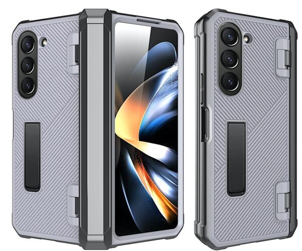 Pro Shield Dual Layer Shockproof Hybrid Kickstand Case With Hinge Protection For Samsung Galaxy Z Fold5 Galaxy Fold 5 Case Cover Rugged Grey Gallery 3