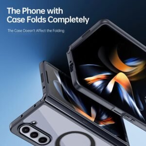 Riggear Shockproof Sleek Hybrid Armor Back Cover Case Compatible With Magsafe Accessories For Samsung Galaxy Z Fold 5 Clear Pc Black Tpu Bumper Featured