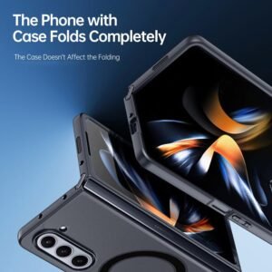 Riggear Shockproof Sleek Hybrid Armor Back Cover Case Compatible With Magsafe Accessories For Samsung Galaxy Z Fold 5 Smoke Black Matte Pc Black Tpu Bumper Featured