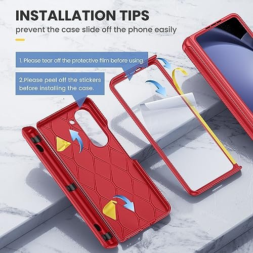 Ruky For Galaxy Z Fold 5 Phone Case With Kickstand Full Body Case With Built In Screen Protector Magnetic Hinge Protection Pu Leather Protective Case For Samsung Galaxy Z Fold 5 5g Red Featured