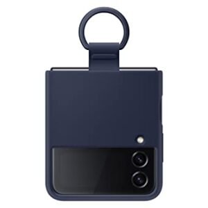 Samsung Galaxy Z Flip 4 Silicone Cover With Ring Protective Phone Case With Finger Loop Matte Finish Bold Style Handheld Design Us Version Navy Featured