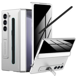 Samsung Galaxy Z Fold 5 5g Case With Privacy Screen Z Fold 5 Anti Spy Phone Case With Hinge Protection All Inclusive Kickstand Protective Case For Z Fold 5 Silver Featured