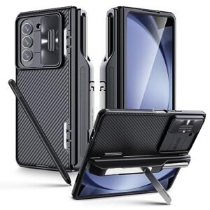 Samsung Galaxy Z Fold 5 Case With S Pen Holder Hinge Protection Hidden Kickstand Slide Camera Cover Camshield Pro Slim Protective Case For Galaxy Z Fold 5 5g Black Featured
