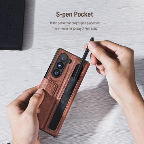 Samsung Galaxy Z Fold 6 Case Pu Leatherpc Easily Foldable Supports Wireless Charging Hidden Kickstand Soft Microfiber Lining With S Pen Slot Brown Featured