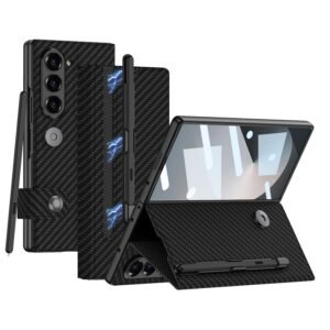 Shieid Galaxy Z Fold 6 Case With S Pen Holder Leather Wallet Cover With Detachable Magnetic Pen Slot Card Holder Kickstand And Screen Protector For Samsung Z Fold 6 Phone Case Carbon Fiber Pattern Featured