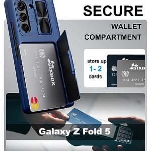 Sixbox For Samsung Galaxy Z Fold 5 Case With Hinge Protection Card Holder Built In Screen Protector Sliding Lens Cover Sturdy Durable Protective Phone Cover Case For Galaxy Z Fold 5 Blue Featured