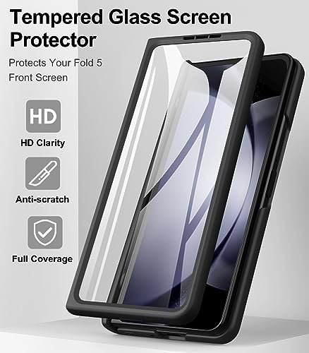Sixbox For Samsung Galaxy Z Fold 5 Case With Screen Protector Hinge Protection Slim Fit Shockproof Lightweight Durable Hard Pc Cover Phone Case For Samsung Galaxy Z Fold 5 5g 2023 Black Featured