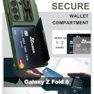 Sixbox For Samsung Galaxy Z Fold 6 Case With Card Holder Hinge Protection Slide Lens Cover Built In S Pen Holder Screen Protector Heavy Duty Rugged Wallet Phone Case For Z Fold 6 2024 Green Featured