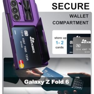 Sixbox For Samsung Galaxy Z Fold 6 Case With S Pen Holder Card Holder Screen Protector Built In Hinge Protection Sliding Camera Lens Cover Durable Wallet Phone Case For Z Fold 6 Dark Purple Featured