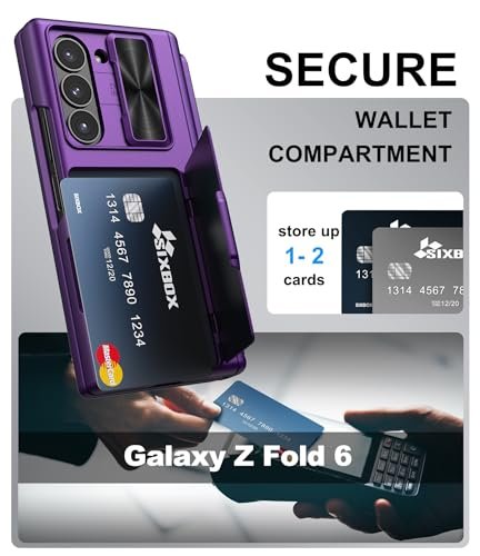 Sixbox For Samsung Galaxy Z Fold 6 Case With S Pen Holder Card Holder Screen Protector Built In Hinge Protection Sliding Camera Lens Cover Durable Wallet Phone Case For Z Fold 6 Dark Purple Featured