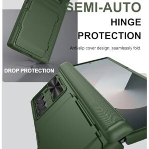 Sixbox For Samsung Galaxy Z Fold 6 Case With Slide Lens Cover Card Holder Built In Hinge Protection Screen Protector Heavy Duty Full Body Protective Phone Cover Case For Galaxy Z Fold 6 Green Featured