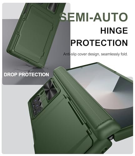 Sixbox For Samsung Galaxy Z Fold 6 Case With Slide Lens Cover Card Holder Built In Hinge Protection Screen Protector Heavy Duty Full Body Protective Phone Cover Case For Galaxy Z Fold 6 Green Featured
