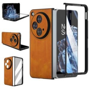 Slim Case For Oneplus Open 2023 With Front Built In Screen Protector Pu Leather Hard Pc Shell Ultra Thin Slim Durable Protective Phone Cover For Oneplus Open 2023 Yellow Featured