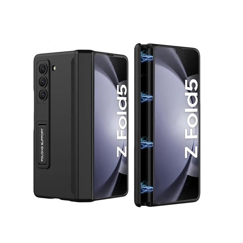 T Teclusive Ultra Luxury Full Protection Case Cover With Magnetic Hinge Protection Compatible For Galaxy Z Fold 5 4 Slim Front Tempered Glass Case With Hidden Stand Black Fold 5 Featured