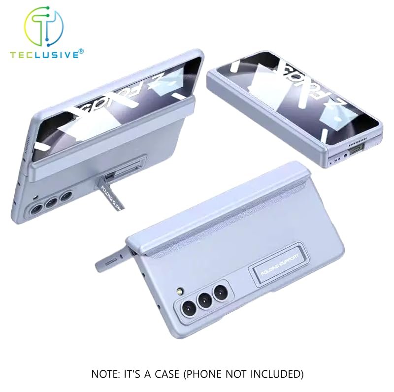 T Teclusive Ultra Luxury Full Protection Case Cover With Magnetic Hinge Protection Compatible For Galaxy Z Fold 5 Slim Front Tempered Glass Case With Hidden Stand Light Blue Fold 5 Featured