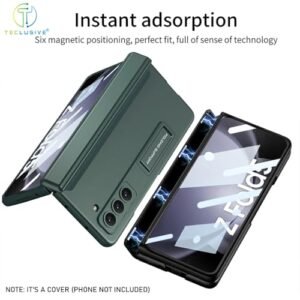 T Teclusive Ultra Luxury Full Protection Case Cover With Magnetic Hinge Protection Compatible For Galaxy Z Fold 5 Slim Front Tempered Glass Case With Hidden Stand Sea Green Fold 5 Featured