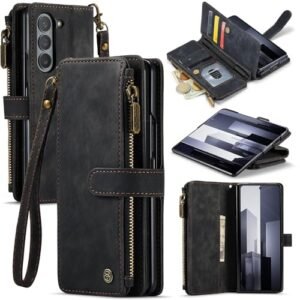 Taneny For Galaxy Z Fold 6 Case With S Pen Holder Pu Leather Wallet Case For Women Men With Card Holder Zipper Wrist Strap Kickstand Shockproof Protective Cover For Samsung Galaxy Z Fold 6 5g Black Featured
