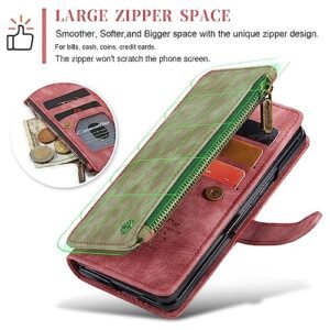 Taneny For Galaxy Z Fold 6 Case With S Pen Holder Pu Leather Wallet Case For Women Men With Card Holder Zipper Wrist Strap Kickstand Shockproof Protective Cover For Samsung Galaxy Z Fold 6 5g Red Featured
