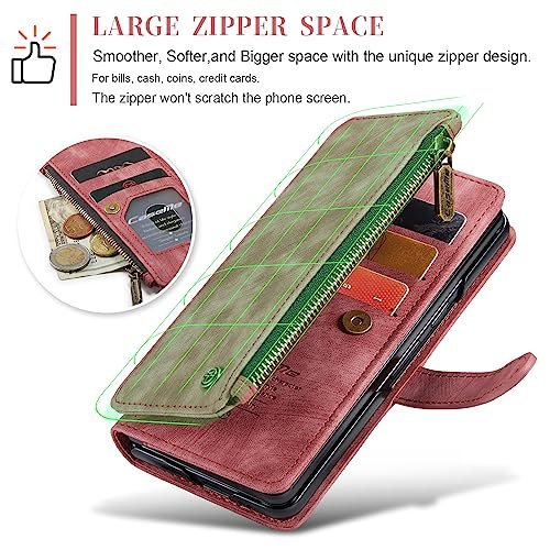 Taneny For Galaxy Z Fold 6 Case With S Pen Holder Pu Leather Wallet Case For Women Men With Card Holder Zipper Wrist Strap Kickstand Shockproof Protective Cover For Samsung Galaxy Z Fold 6 5g Red Featured