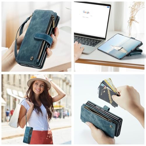 Taneny For Galaxy Z Fold 6 Case With S Pen Holder Pu Leather Wallet Case For Women Men With Card Holder Zipper Wrist Strap Kickstand Shockproof Protective Cover For Samsung Galaxy Z Fold 6 5g Teal Featured