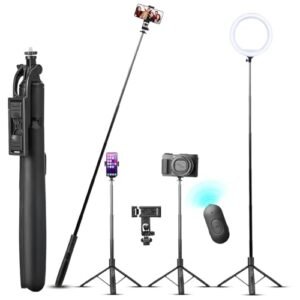 Techmaven Selfie Stick Tripod Stand For Mobile 360 Rotation 62 1 4 Screw For Mobile Mirorless Action Camera Ring Light Gopro Potrait Shots Vogging Live Streaming Aluminium Black Featured